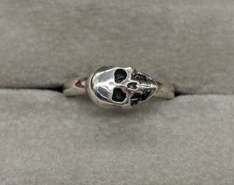 Sterling Silver Skull Ring, Halloween Biker Band