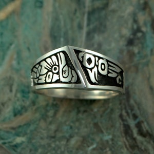 Mens Native Ring - Northwest Native - Silver Bird Ring - Raven Ring - Eagle Ring - Eagle Raven Ring - Lovebirds Ring - Lovebird Ring