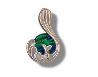 Ocean Wave Pendant - Small Ocean Wave - Blue Opal Wave - Fluke Necklace- Fluking Tail - Tail out of Water - Whales Tail Necklace -