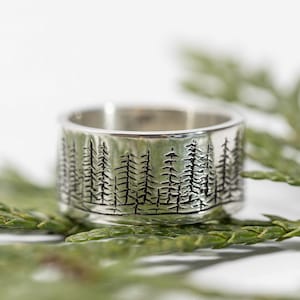 PNW Forest Band, Ring, Stacking Ring, Pacific Northwest, Sterling Silver Ring, Forest, Evergreen, Tree Line, Handmade, USA