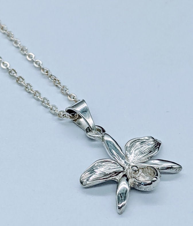 Orchid Pendant - Orchid Necklace - Plant Necklace - Orchid - Flower Pendant - Silver Flower - Orchid Flower - Orchid Flower Pendant