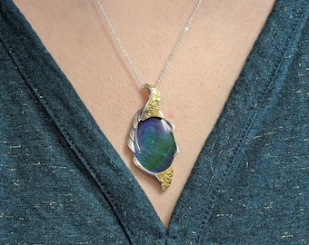 Ammolite - Ammolite Pendant - Gold Nuggets - Gold Nugget Pendant - Ammolite Necklace