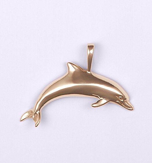 Solitaire Diamond Jumping Dolphin Outline Charm Pendant - Sterling Silver, With Diamond/CZ Gemstone