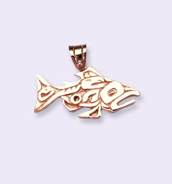Salmon Pendant, Native Fish Jewelry, West Coast Salmon, Gold Salmon Necklace, Silver Salmon Necklace, Native Salmon Necklace