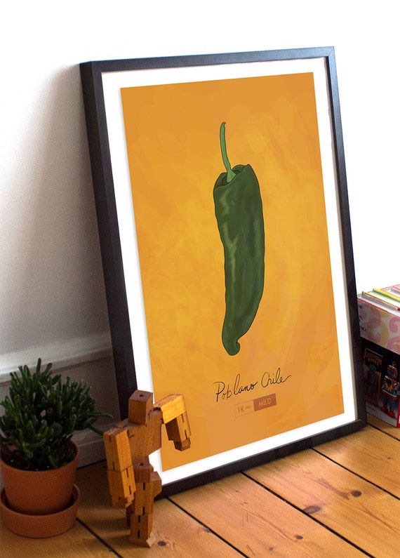 Poblano Chili Pepper Kitchen Print Giclee Original Art Cotton Etsy