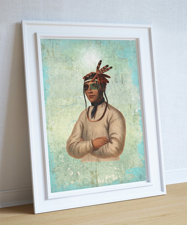 Vintage Ojibway Native American Man Art Print Vintage Giclee on Cotton Canvas or Paper Canvas Poster Wall Decor