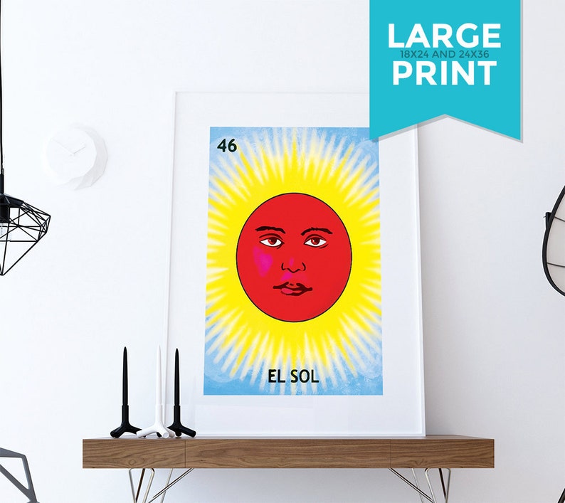 Loteria El Sol Mexican Retro Illustration Large Poster Art Etsy