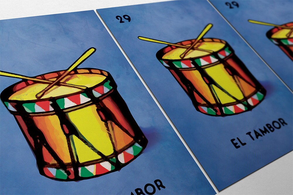 Loteria El Tambor Mexican Retro Illustration Art Print Vintage Etsy