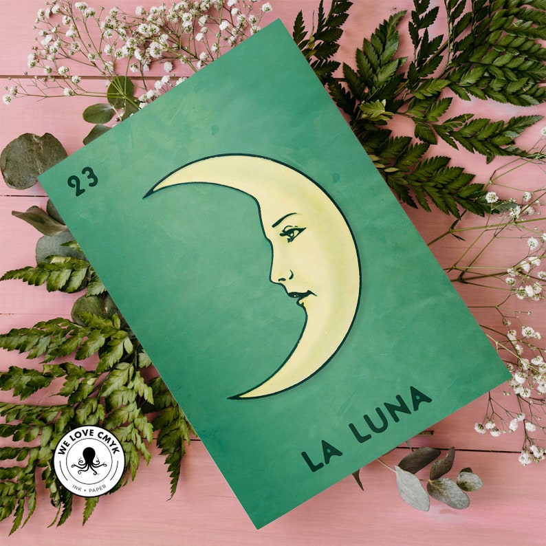 Blank Card Featuring La Luna from Loteria Card Game Retro Mexican Greeting Card