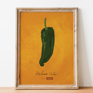 Mexican Decor Poblano Chili Pepper Kitchen Art Print Giclee Original Framed Art Cotton Canvas Large Wall Art Rustic Chile Theme Home Decor