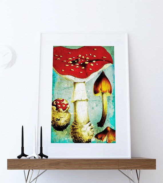 Kitchen Print Kitchen Decor Vintage Mushroom Art Rustic Etsy
