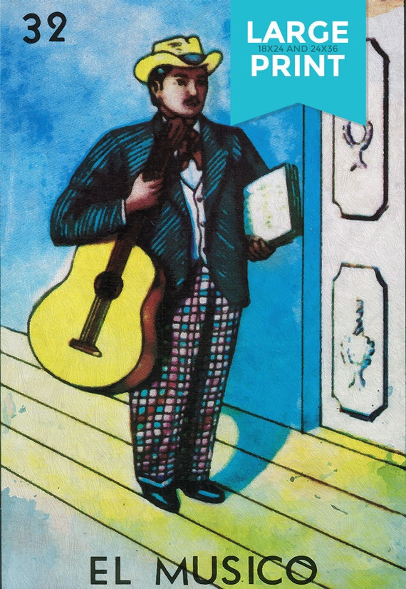 Loteria El Musico Mexican Retro Illustration Large Poster Art Etsy