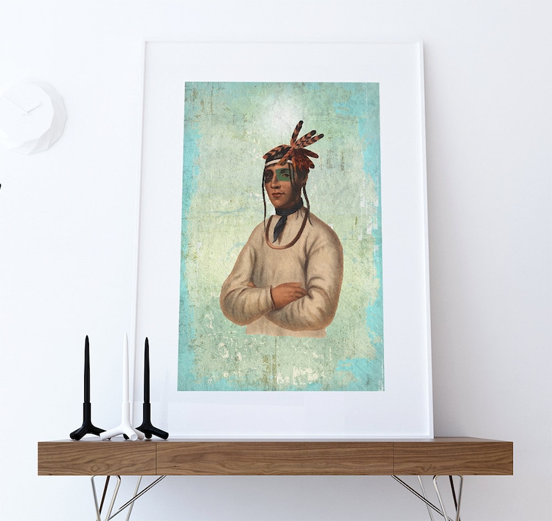 Vintage Ojibway Native American Man Art Print Vintage Giclee on Cotton Canvas or Paper Canvas Poster Wall Decor