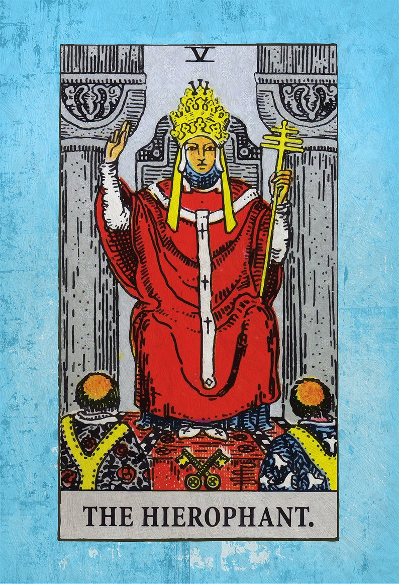 Tarot Print The Hierophant Retro Illustration Art Rider ...
