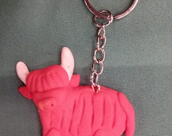 Llavero de vaca de las Tierras Altas, llavero hecho a mano