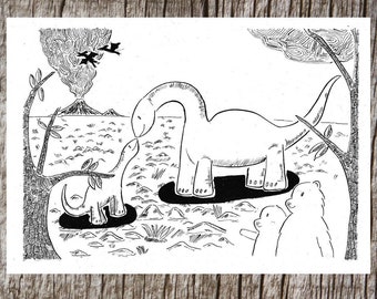 Ilustraciones de animales, ilustraciones de dinosaurios, ilustraciones originales A4