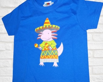 CAMISETA AJOLOTE, Camiseta de disfraz mexicano, Camiseta con estampado animal divertido, Camiseta gráfica para niños, Camiseta infantil con gráfico colorido y divertido de ajolote.