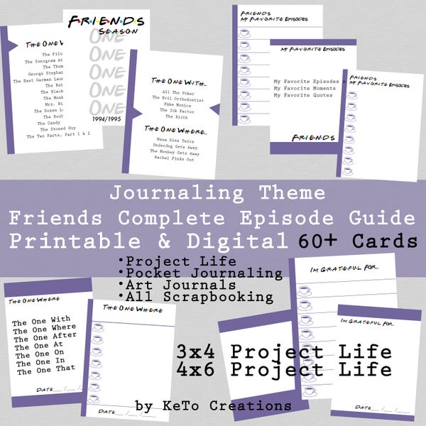 Download Digital & Printable Friends TV Show Project Life Inspired 3x4 + 4x6 Pocket Journal Cards - Life Captured Cards - Planner Stickers