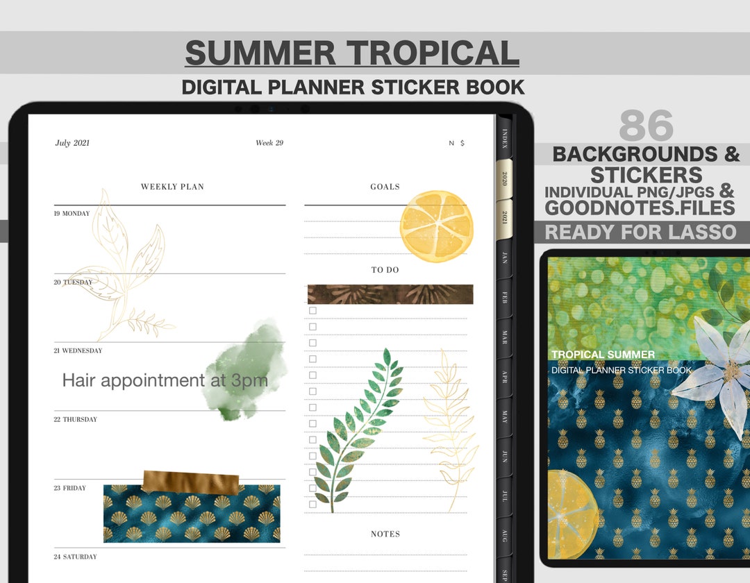 Summer Tropical Goodnotes Digital Planner Sticker Book - Digital Buju ...