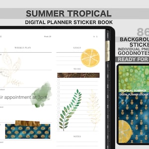 Summer Tropical Goodnotes Digital Planner Sticker Book - Digital BuJu - Digital Bullet Journal  -Goodnotes File Story Stickers Instagram