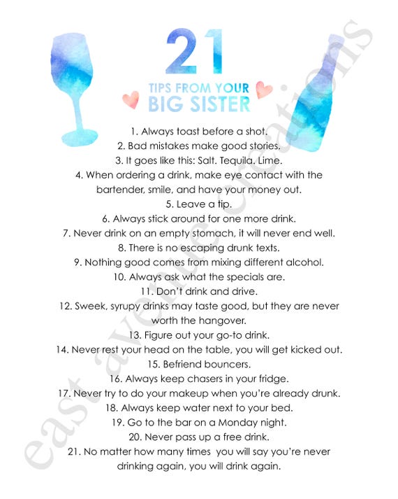 21 Tips from Your Big Sister Print 21st Birthday Gift 21st Etsy