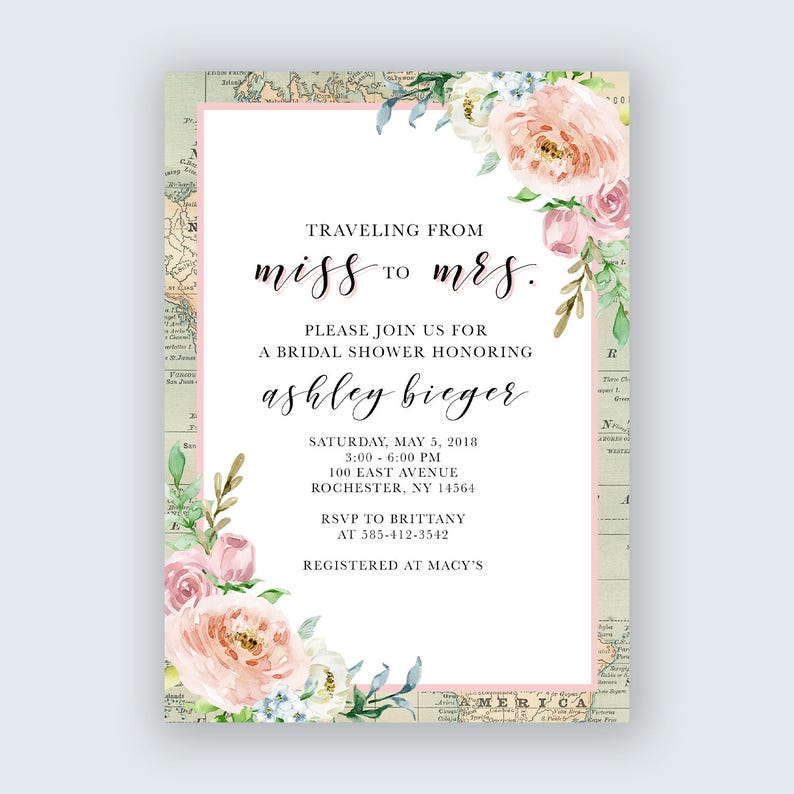 Travel Bridal Shower Invitation Printable Theme Image 0