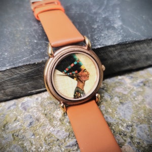 Vintage Rose Gold Plated Women&#39;s Quartz Watch // Unique Dial // Genuine Leather Strap