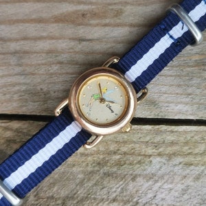 Vintage Women&#39;s Disney Quartz Watch // With Tinker Bell Watch Face Design // And New Nato Strap