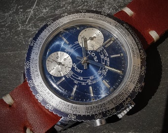 GLOBA SPORT Vintage Chronograph Uhr 1950er 1960er Jahre Mechanische Schweizer Uhr , seltene Uhr , handgefertigt aus 100% Lederband