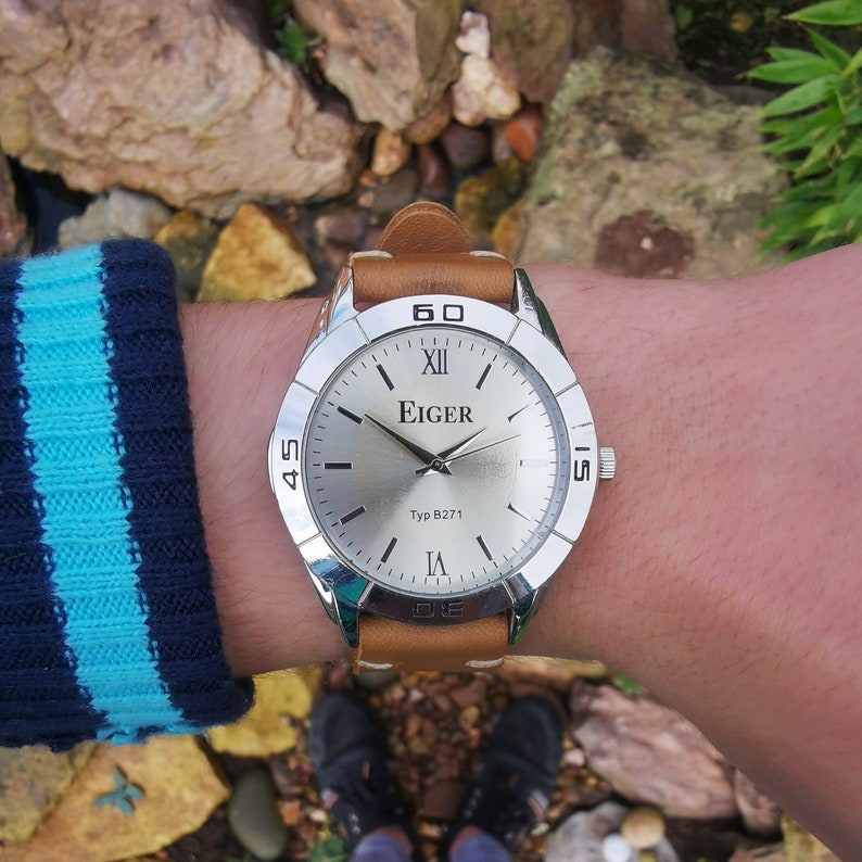 Men's Vintage EIGER Chrome Quartz Watch With Hand Etsy