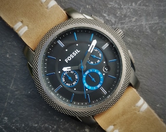Herren Fossil Rauch Edelstahl QuarzUhr / 100% Premium Lederband / Subdials And Date Window / Drei Unteruhren