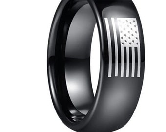 Tungsten Ring,  8mm flag tugsten steel carbide ring, flag ring