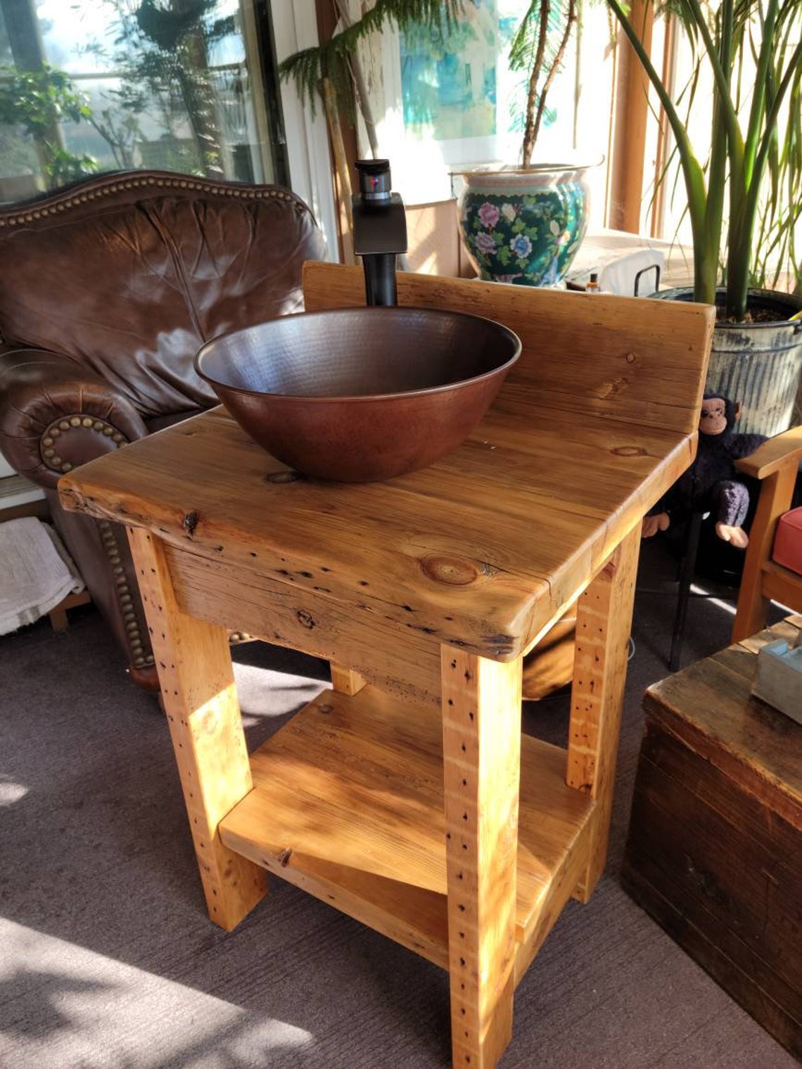 Antique Reclaimed Barnwood Open Vanity Set With Copper Sink Etsy
