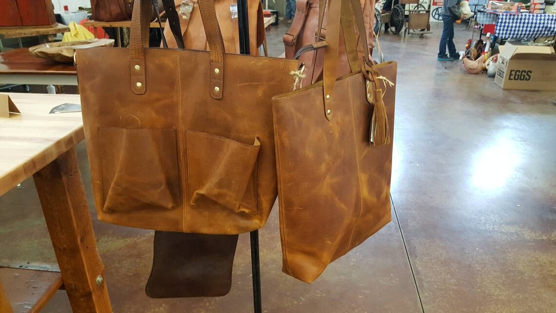 Large Buffalo Leather Tote - Chocolate Brown