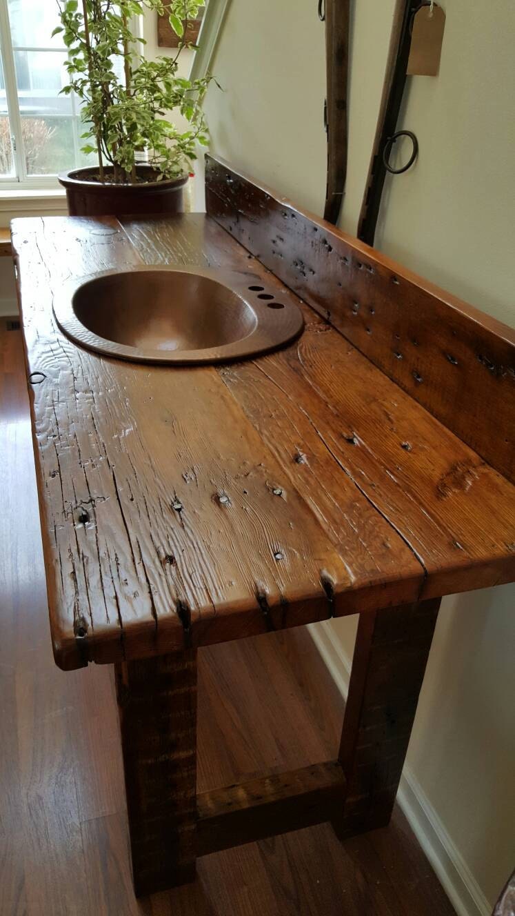 Rustic Reclaimed Barn Wood Vanity With Open Shelf Custom Etsy