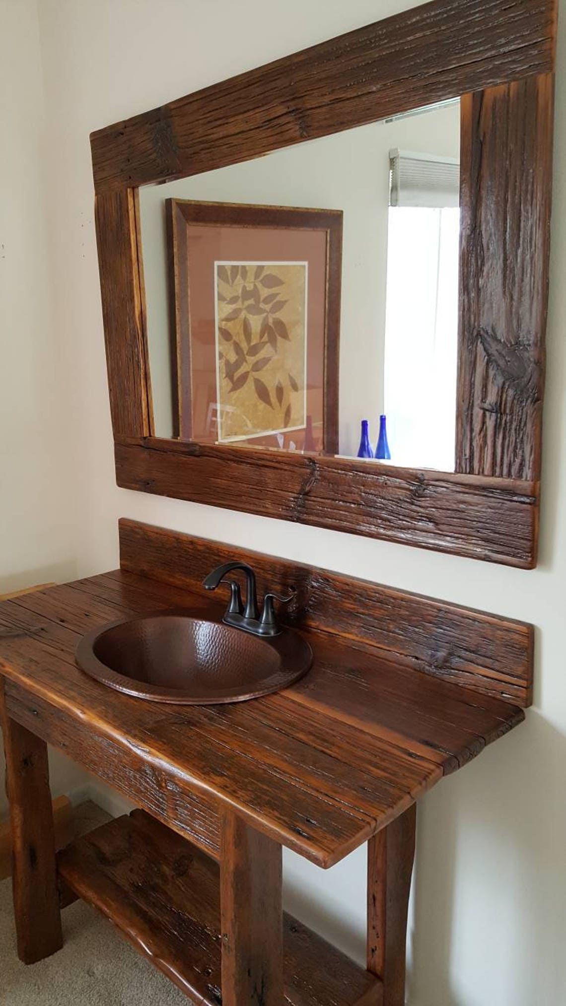 48 Rustic Reclaimed barnwood vanity set. Mirror sink and Etsy