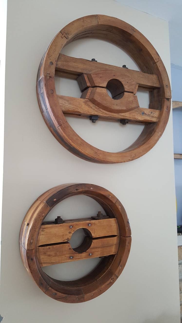 Old Wooden Flat Belt Pulley Antique Drive Wheel Large