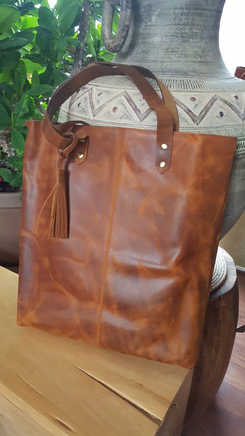 Large Buffalo Leather Tote - Chocolate Brown main image 1