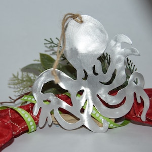 Octopus Christmas Ornament, Nautical aluminum metal handcrafted, perferct for tree or hang onywhere. Perfect Gift!