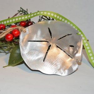 Sandollar Christmas Ornament, Nautical aluminum metal handcrafted, perferct for tree or hang onywhere. Perfect Gift!