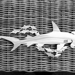 Hammerhead shark wall art ocean wall art Aluminum metal art, Wont Rust, 24" wide x 12" tall