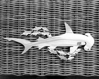 Hammerhead shark wall art ocean wall art Aluminum metal art, Wont Rust, 24" wide x 12" tall