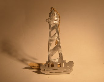 Lighthouse Christmas Ornament, Nautical aluminum metal handcrafted, perferct for tree or hang onywhere. Perfect Gift!