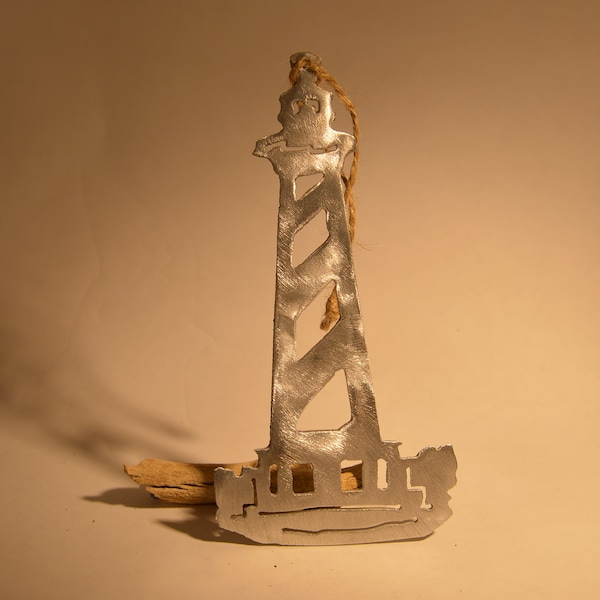 Lighthouse Christmas Ornament, Nautical aluminum metal handcrafted, perferct for tree or hang onywhere. Perfect Gift!