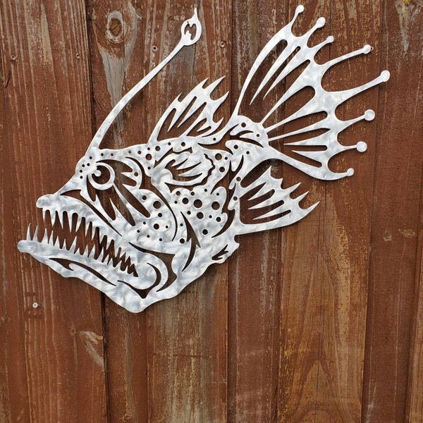 Angler Fish Ocean Fish Yard Art Marine Grade Aluminum, Inside Outside Won't rust! Coastal Art, Nautical 25" X 18"