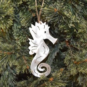 Sea Horse Christmas Ornament, Nautical aluminum metal handcrafted, perferct for tree or hang onywhere. Perfect Gift!