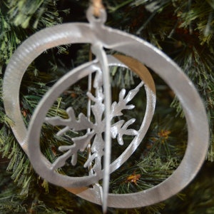 Snowflake Christmas Ornament, Nautical aluminum metal handcrafted, perferct for tree or hang onywhere. Perfect Gift!
