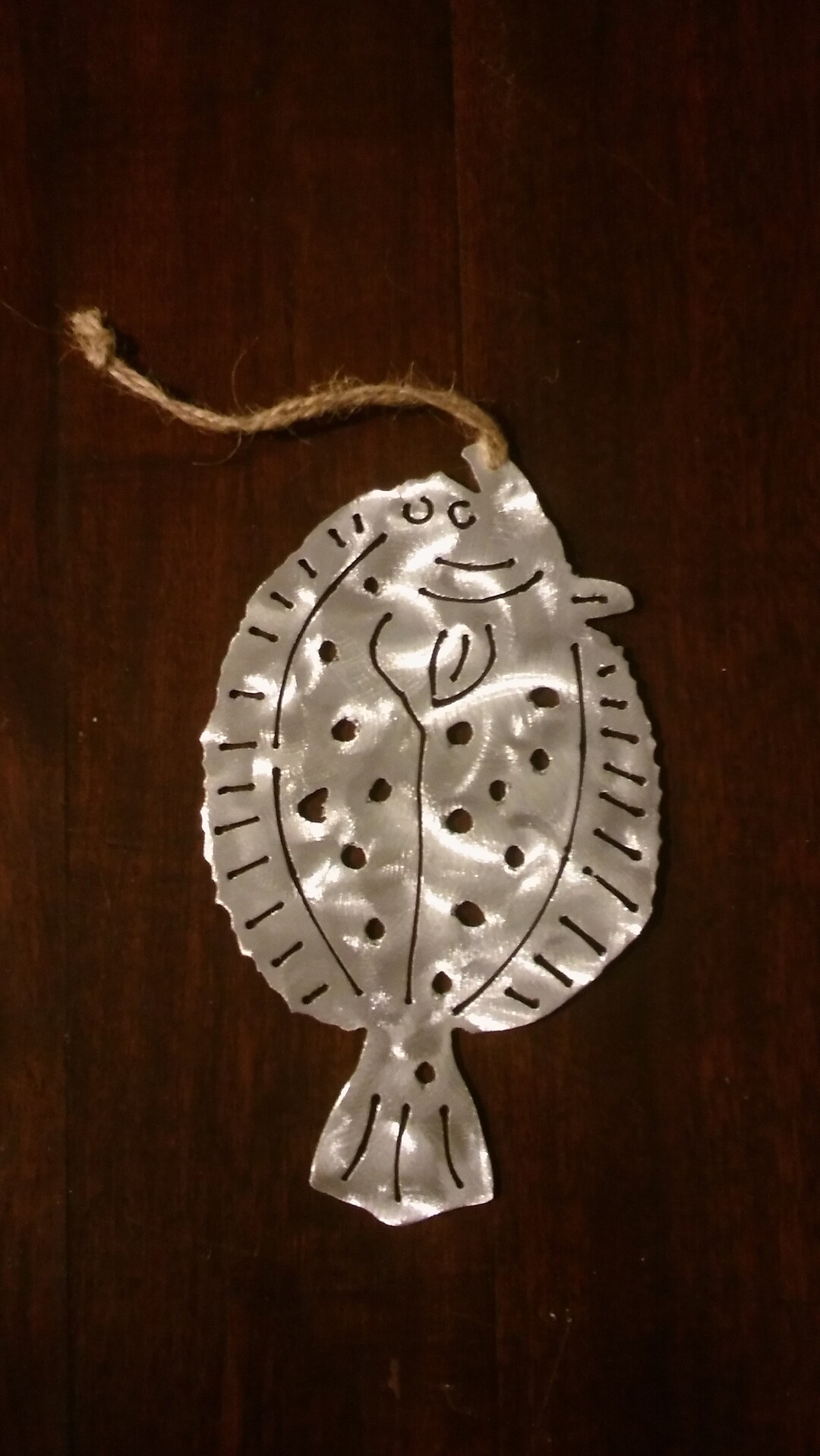 Flounder Christmas Ornament, Nautical Aluminum Metal, for Tree or Hang