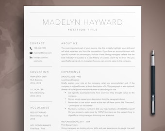 Modern Resume Template: CV Template for Word & Pages (Instant Download)