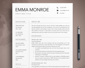 Creative Resume Template: Modern CV + Cover Letter (Digital Download)